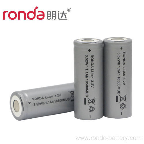 IFR18500-1100mAh 3.2V Cylindrical LiFePO4 Battery